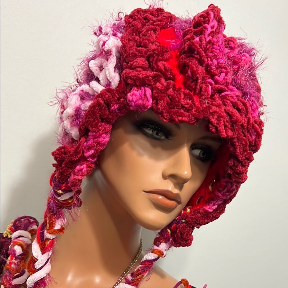 Handcrafted Pink and Red Crochet Hat